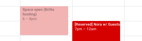 Screenshot showing a Google calendar event blocking out a period of time